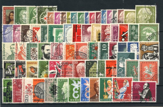 1952/1958 - GERMANIA FEDERALE - LOTTO/43188 - COLLEZIONE DI 70 FRANCOBOLLI USATI e/o LINGUELLATI