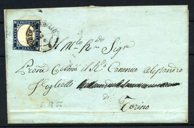1857 - SARDEGNA - LOTTO/41002 - 20 CENT. INDACO  SCURO - LETTERA DA PORTO MAURIZIO