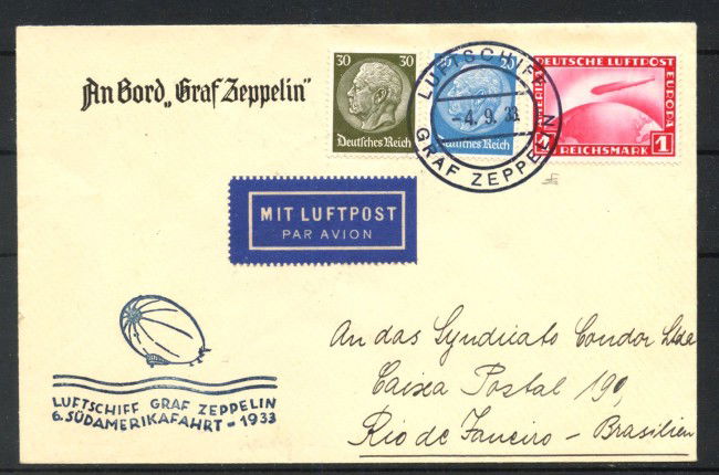 1933 - GERMANIA - LOTTO/42365 - ZEPPELIN 6° VIAGGIO IN AMERICA DEL SUD