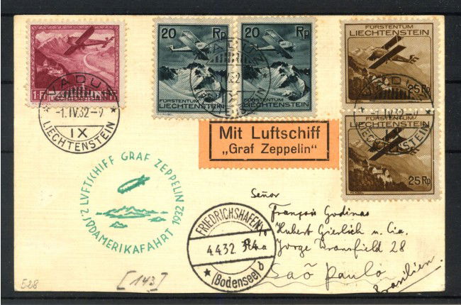1932 - LIECHTENSTEIN - LOTTO/42351 - VOLO ZEPPELIN VIAGGIO IN SUD AMERICA