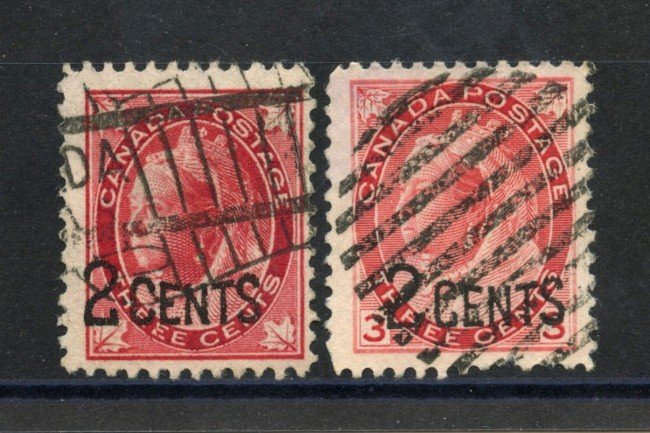 1899 - CANADA - LOTTO/39327 - 2c. su 3c. ROSSO - R.VITTORIA - USATI