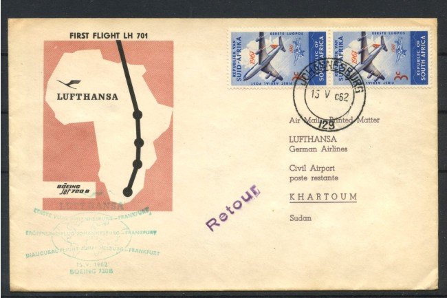 1962 - SUD AFRICA - LOTTO/41646 - VOLO LUFTHANSA  JOHANNESBURG KHARTOUM - BUSTA
