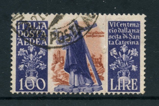 1948 - REPUBBLICA - 100 LIRE S.CATERINA POSTA AEREA - USATO - LOTTO/12404A