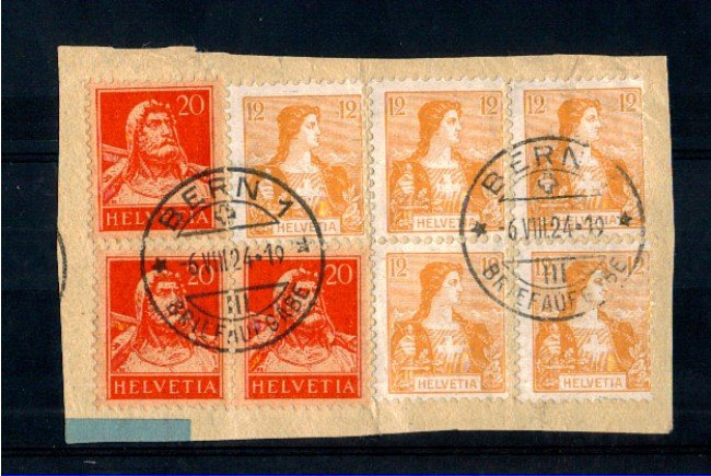 1924 - LOTTO/10592 - SVIZZERA - 12cent. GIALLO ARANCIO SU FRAMMENTO DI BUSTA
