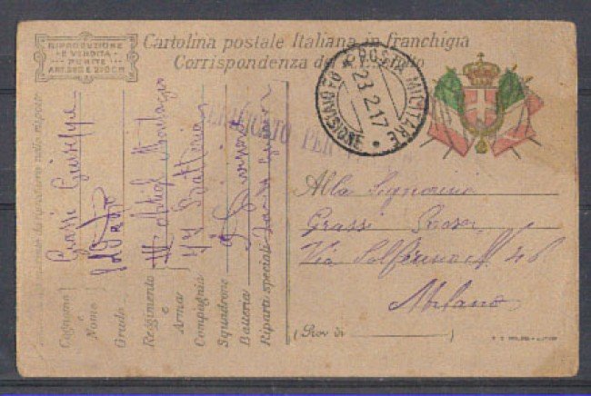 1917 - LBF/1478 - POSTA MILITARE 9° DIVISIONE