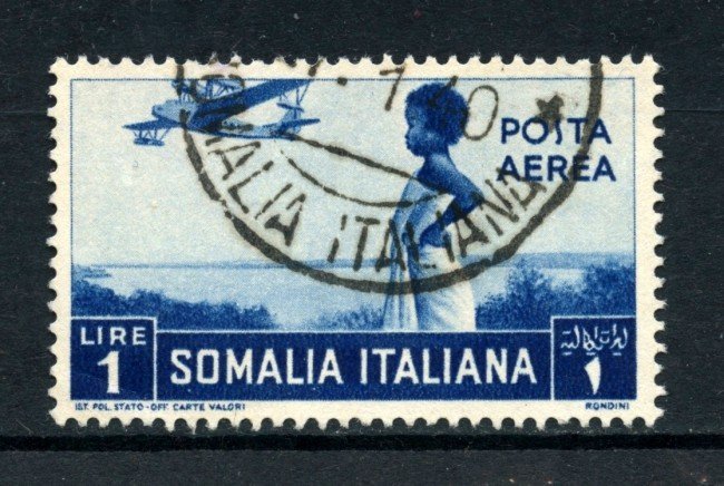1936 - SOMALIA - 1 Lira  POSTA AEREA PITTORICA - USATO - LOTTO/30211