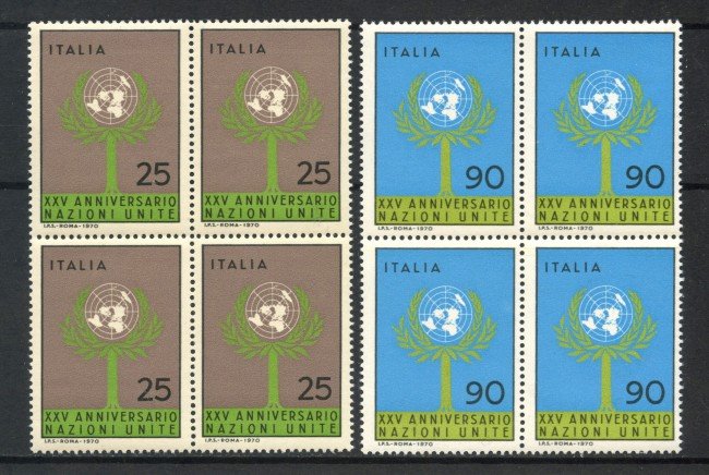 1970 - LOTTO/6532Q - REPUBBLICA - ANNIVERSARIO O.N.U. 2v. - QUARTINE NUOVI