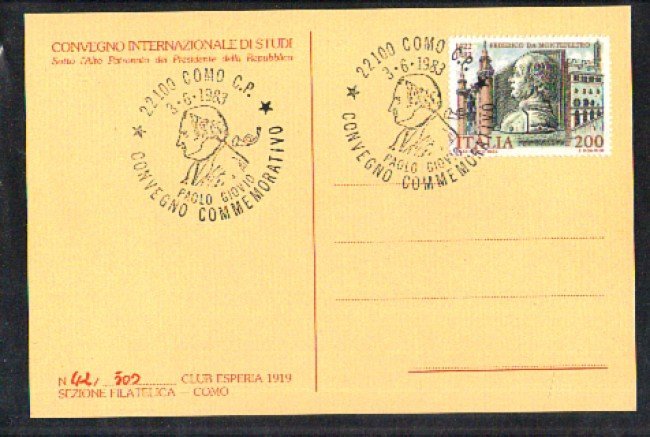 1983 - LBF/3905 - REPUBBLICA - PAOLO GIOVIO CONVEGNO - CARTOLINA  COMMEMORATIVA