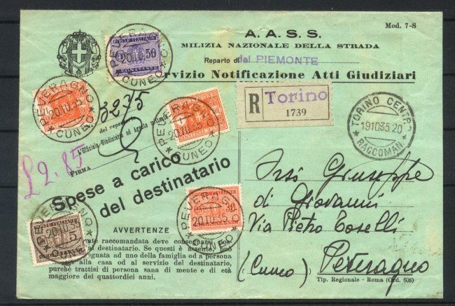 1935 - REGNO - LOTTO/42217 - RACCOMANDATA ATTI GIUDIZIARI SPESE A  CARICO