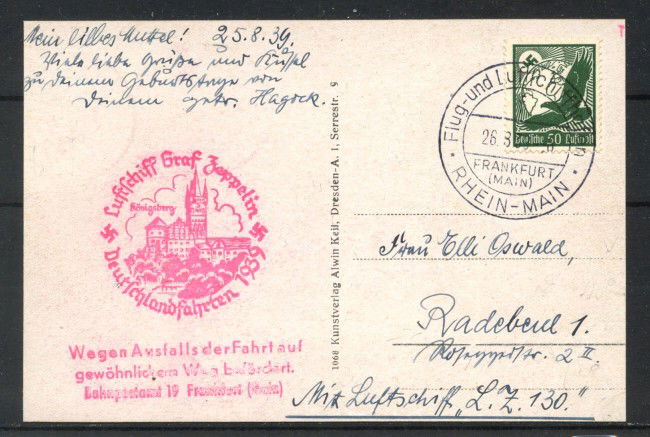 1939 - GERMANIA - LOTTO/42392 - VIAGGIO DEL DIRIGIBOLE LZ. 130 A KONIGSBERG