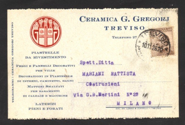 TREVISO - 1926 - LBF/1364 - CERAMICA G. GREGORJ