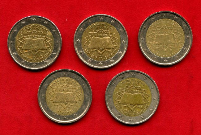 2007 - TRATTATI DI ROMA - LOTTO/M47529 - INSIEME DI 5 MONETE DA 2 EURO DIVERSI STATI