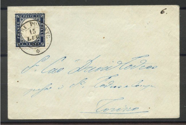 1862 - REGNO - LOTTO/39942 - 20 cent. INDACO SCURO - BUSTA PER TORINO