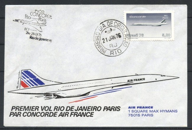 1976 - BRASILE - LOTTO/41626 - CONCORDE PRIMO VOLO RIO DE JANEIRO PARIGI