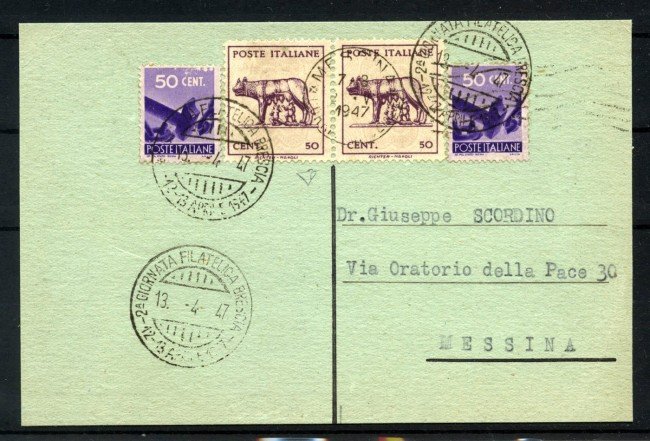 1947 - REPUBBLICA - LOTTO/40304 - 50 cent.Lupa  e 50 cent. DEMOCRATICA SU CARTOLINA 