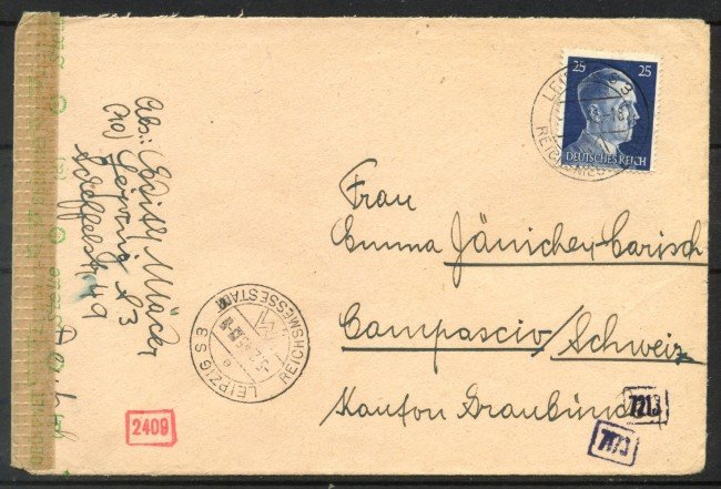 1945 - GERMANIA - LOTTO/40601 - 25 p. SU BUSTA PER LASVIZZERA