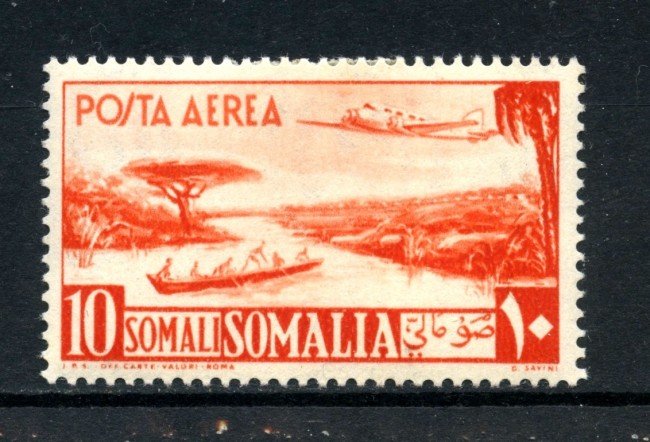 1950 - SOMALIA AFIS - POSTA AEREA 10 LIRE ARANCIO - LINGUELLATO - LOTTO/13094
