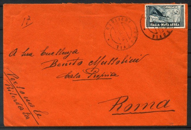 1937 - REGNO - LOTTO/40062 - BUSTA INDIRIZZATA A BENITO MUSSOLINI