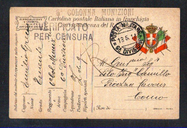 1917 - LBF/1619 - REGNO - POSTA MILITARE 6° DIVISIONE - CARTOLINA POSTALE