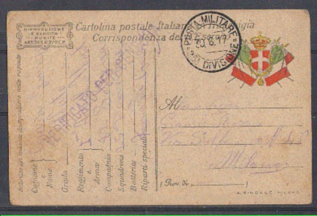 1917 - LBF/1468 - POSTA MILITARE 25° DIV.