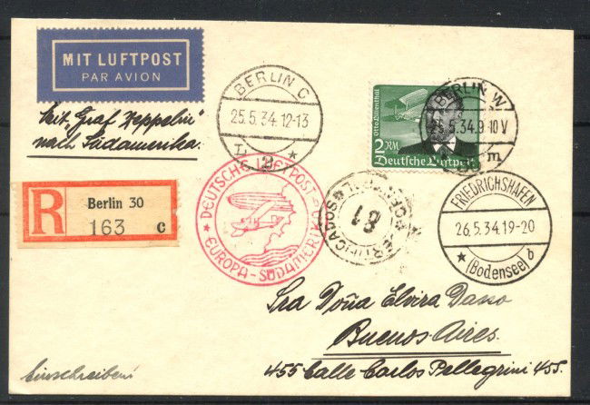 1934 - GERMANIA - LOTTO/42366 - ZEPPELIN 1° VIAGGIO IN AMERICA DEL SUD