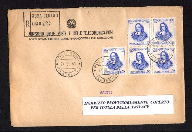 1968 - LBF/1382 - REPUBBLICA - GIAMBATTISTA VICO - BUSTA RACC. FDC