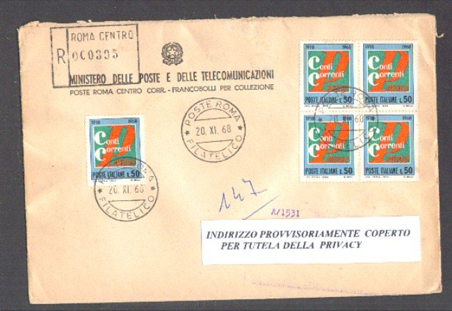 1968 - LBF/1417 - REPUBBLICA - SERVIZIO CONTI CORRENTI - BUSTA RACC. FDC