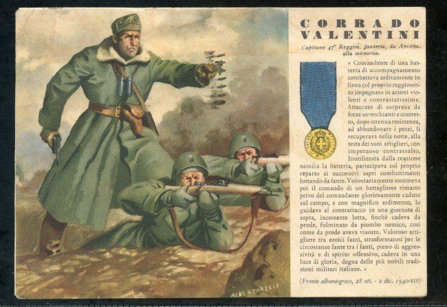 1943 - REGNO -  LOTTO/29965 - CARTOLINA MILITARE A COLORI - MEDAGLIE D'ORO CORRADO VALENTINI 