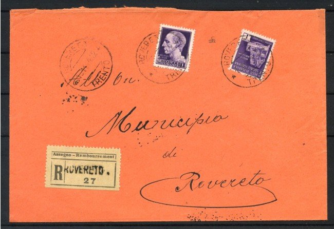 1944 - REPUBBLICA SOCIALE - LOTTO/42221 - BUSTA RACC. DA ROVERETO PER CITTA'