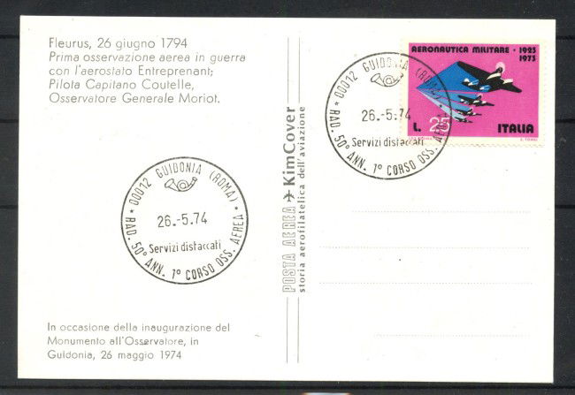 1974 - REPUBBLICA - LOTTO/42730 -  CARTOLINA 50° ANNIVERSARIO CORSO DI OSSERVAZIONE AEREA 