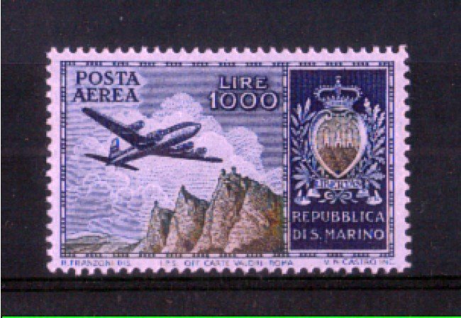1954 - LOTTO/RSMA112N - S.MARINO - POSTA AEREA 1000 LIRE - NUOVO