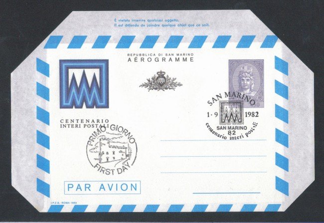 1982 - LOTTO/2483 - SAN MARINO - AEROGRAMMA CENT. INTERI POSTALI