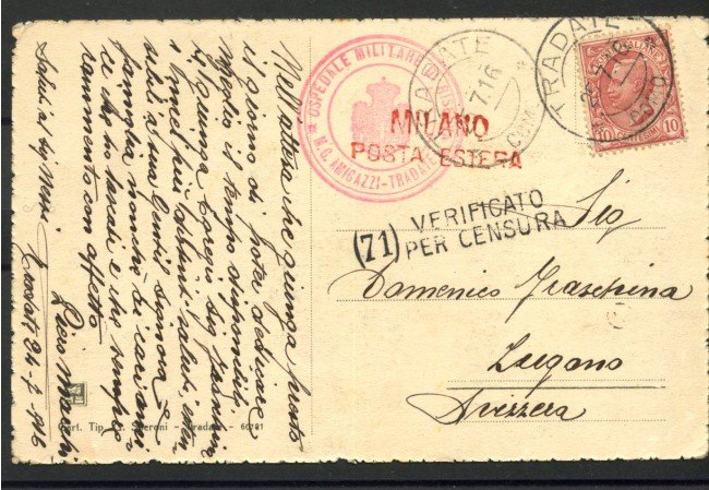 1916 - REGNO - LOTTO/42206 - TRADATE (VA) CARTOLINA PER LA SVIZZERA