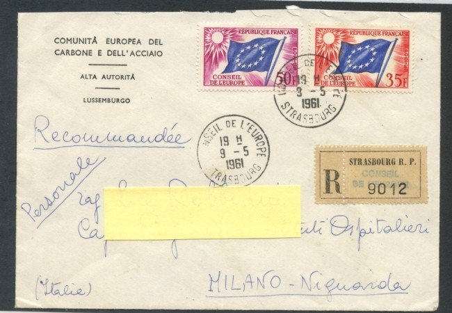 1961 - FRANCIA - 35/50 Fr. CONSIGLIO D'EUROPA - BUSTA RACCOMANDATA - LOTTO/26738