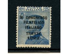 1922 - LOTTO/11540 - REGNO - 25c. CONGRESSO FILATELICO TRIESTE - LING.