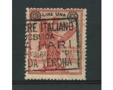 1924 - LOTTO/13021 - REGNO - 1 LIRA SU 10c. VITTORIA SOPRASTAMPATO - USATO