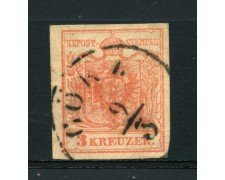 1850 - LOTTO/14094 - AUSTRIA  3 Kr. VERMIGLIO - ANNULLO CORZ