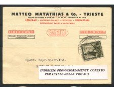 1939 - LOTTO/14624 - TRIESTE - 30c. PROCLAMAZIONE IMPERO SU CART. COMMERCIALE