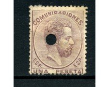 1872/73 - LOTTO/18667 -  SPAGNA - 1PTA. VIOLETTO BRUNO - ANNULLO A FORO