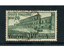 1950 - REPUBBLICA - 20 LIRE UNESCO - USATO - LOTTO/25258