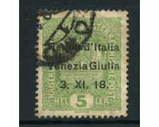 1918 - VENEZIA GIULIA - 5 HELLER VERDE - USATO - LOTTO/2675