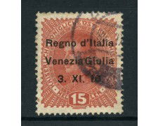 1918 - VENEZIA GIULIA - 15 HELLER BRUNO ROSSO - USATO - LOTTO/26752