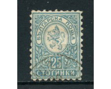 1889/96 - BULGARIA - 25 s. AZZURRO GRIGIO dent. 11  STEMMA - USATO - LOTTO/27116