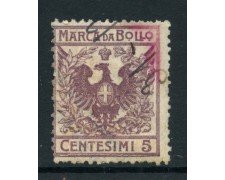1905 - ITALIA REGNO - 5 CENTESIMI MARCA DA BOLLO USATA - LOTTO/27822