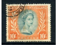 1954 - RODESIA NYASALAND - 10s. REGINA ELISABETTA - USATO - LOTTO/28445