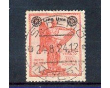 1924 - LOTTO/10680 - REGNO - 1 LIRA SU 10c. ROSSO VITTORIA SOPRASTAMPATO - USATO
