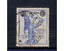 1924 - LOTTO/10681 - REGNO - 1 LIRA SU 15c. VITTORIA SOPRAS. - USATO