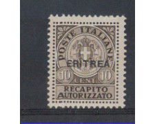 ERITREA - 1939 - LOTTO/3273 - 10c. RECAPITO AUTORIZZATO - T/L