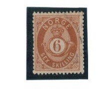 1872 - LOTTO/NORV20U - NORVEGIA -  6 Sk. BRUNO GIALLO - USATO