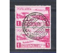 1950 - LOTTO/9834UC - SOMALIA AFIS - POSTA AEREA 1s. LILLA COPPIA USATA